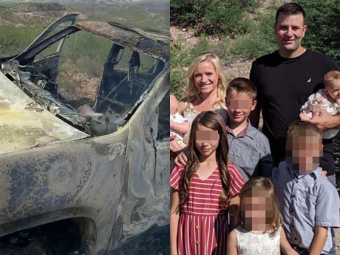 受害的美国摩门教「勒巴伦」(LeBaron)家族（右），他们的汽车被烧得面目全非（左）。（网图／AP )