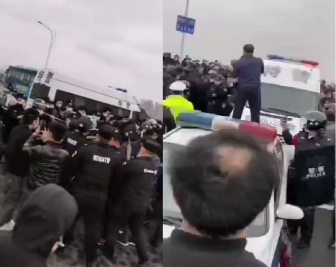 湖北黃梅縣與江西九江市警察昨天爆發衝突，場面激烈。網圖