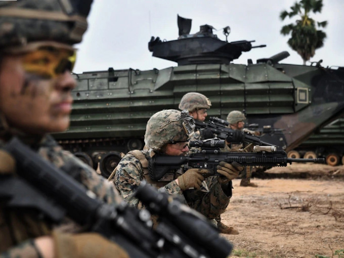 台湾40名陆战队员正与美陆战队进行「协同作战」训练。 （美联社）