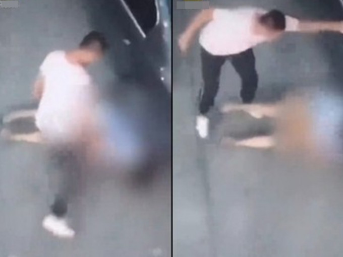 黑龙江一名男子当街踢前女友。网上图片