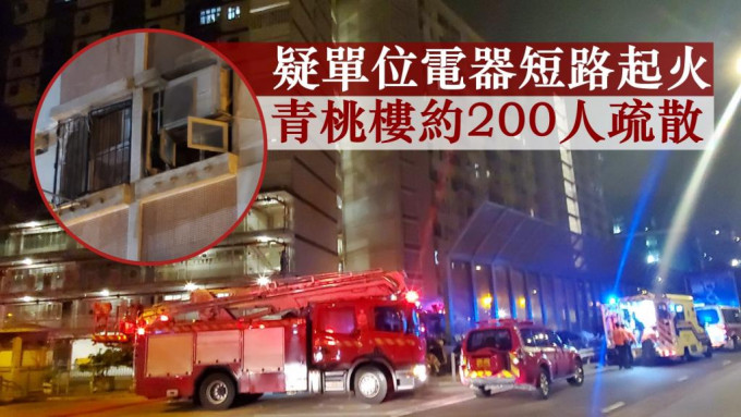 青衣长青邨青桃楼3楼一个单位凌晨起火，约200人疏散到楼下暂避。