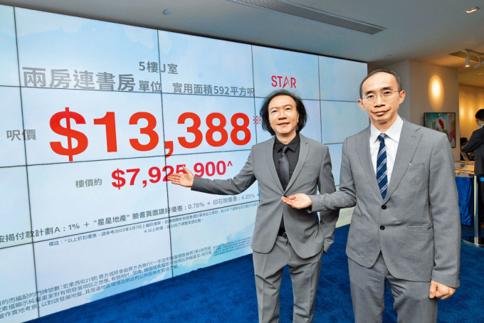 星星地产陈文辉（左）表示，雨后首批定价克制，加推有加价空间。旁为廖汉威。