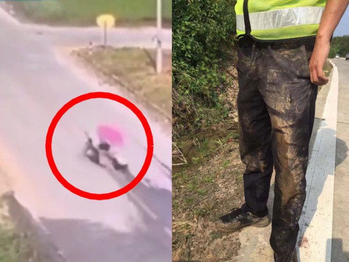 男子騎電單車強行闖過關卡，將輔警拖行137米後掉進水渠被刑拘。（網圖）