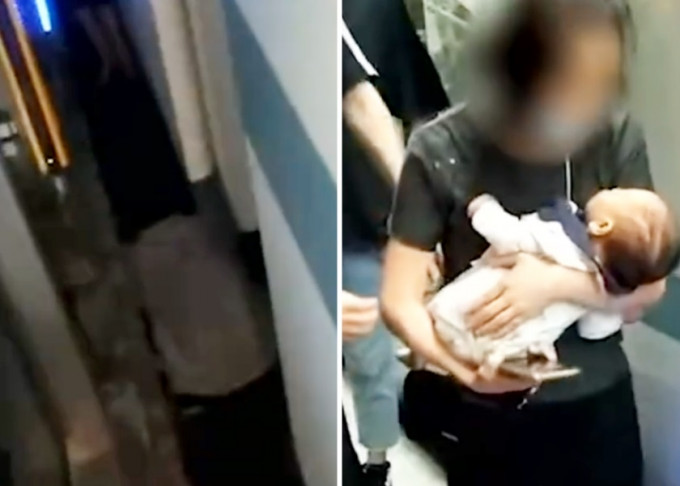 武汉男子钻入地铁列车与月台间之空隙，救出堕轨的婴儿。影片截图