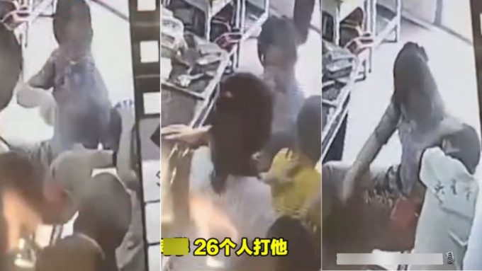 监控片段显示，坐著的女教师捉著男生，要全班26人拍打该男生。