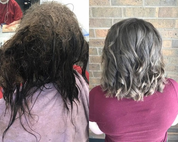 少女无心打理头发(左)和索女发型师巧手打理后(右)的对比。网上图片