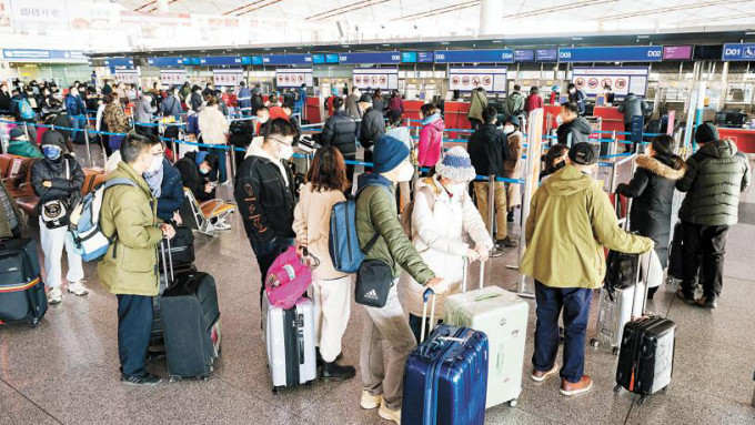 中国出境航班预订量仅为疫情前的15%。 资料图片