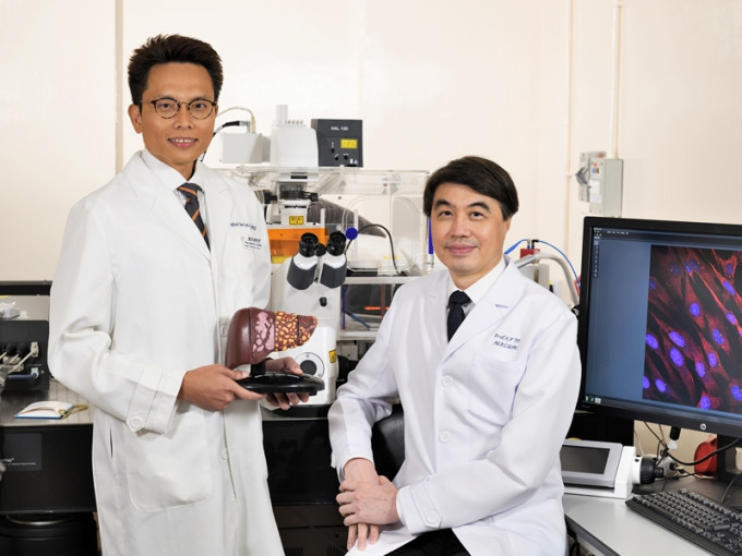 中大医学院生物医学学院教授郑诗乐（左），以及中大医学院病理解剖及细胞学系系主任杜家辉（右）。中大医学院图片
