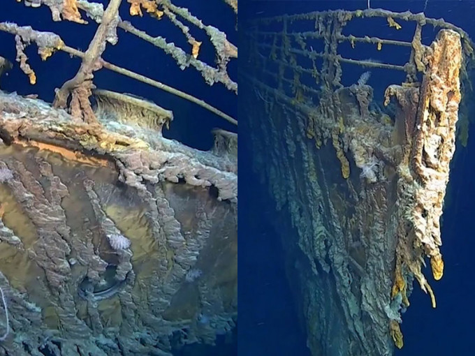 探險隊五度潛到海底3800米調查，捕捉到沉沒逾百年鐵達尼號的最新情況。AP
