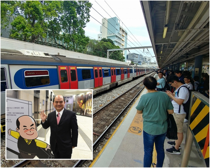 昨日事发后，一列车停于九龙塘站，月台挤满候车乘客。小图为李圣基。