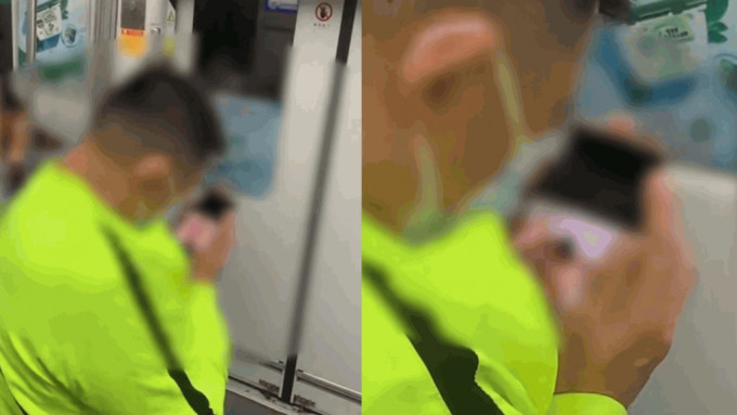 男子在廣州地鐵車廂上看AV被警方帶走。