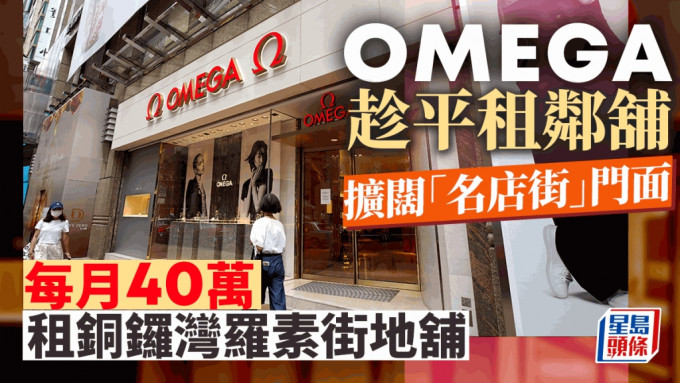 OMEGA趁平租扩阔门面 每月40万租「名店街」毗邻铺 较高峰期劲减逾7成