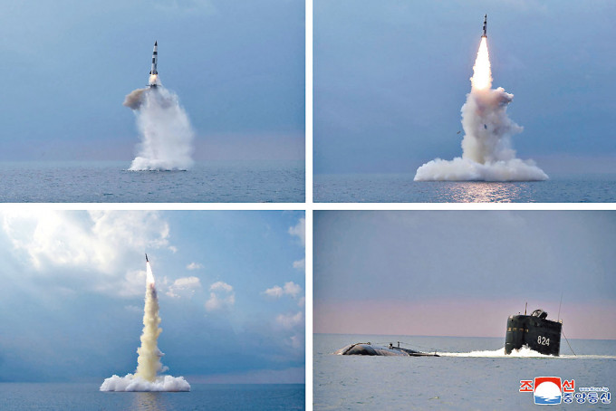 北韓周二試射新型的迷你潛射彈道導彈。　