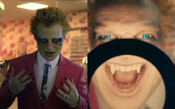 Ed Sheeran近日回归乐坛，并于新曲MV中以黑指甲尖牙的吸血鬼形象示人。