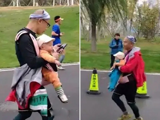 山東爸抱9個月大女嬰跑半馬惹爭議。