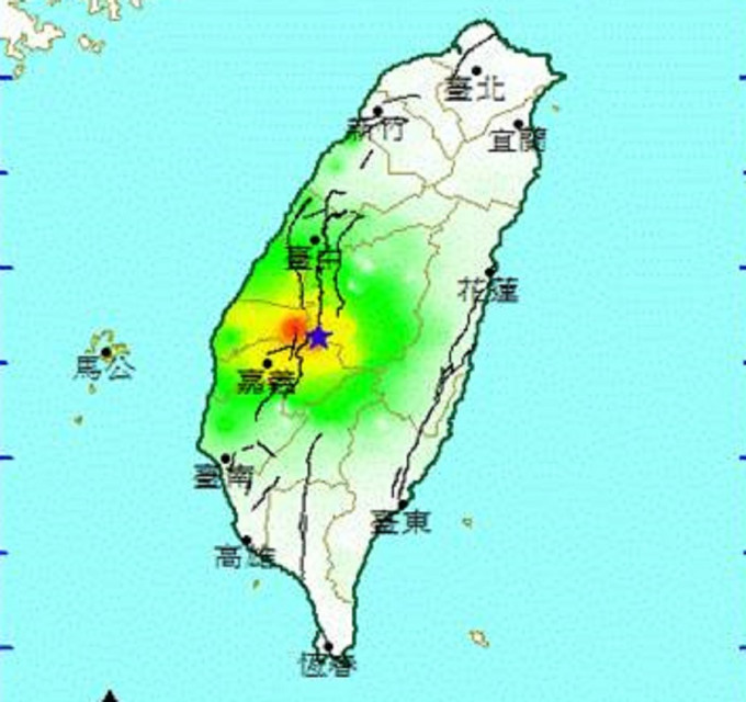 台湾南投发生黎克特制4.7级地震。气象局图片