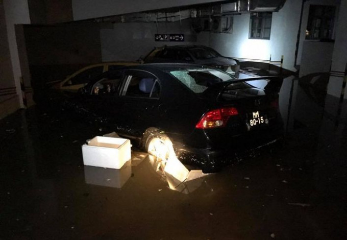 澳门多个停车场水浸。网上图片