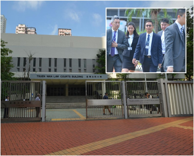 參與聆訊的人士陸逐抵達前荃灣裁判法院大樓。