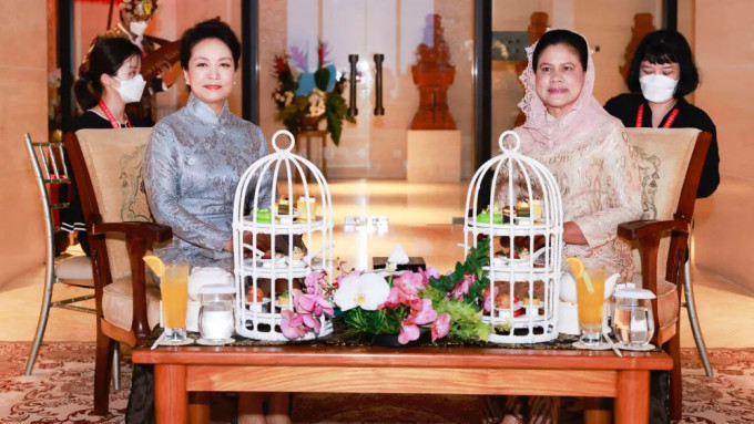 彭麗媛會見印尼總統夫人伊莉亞娜。 新華社圖