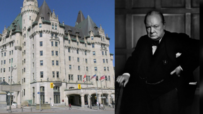 悬挂在Fairmont Chateau Laurier 酒店内的邱吉尔人像照片被偷走。网图