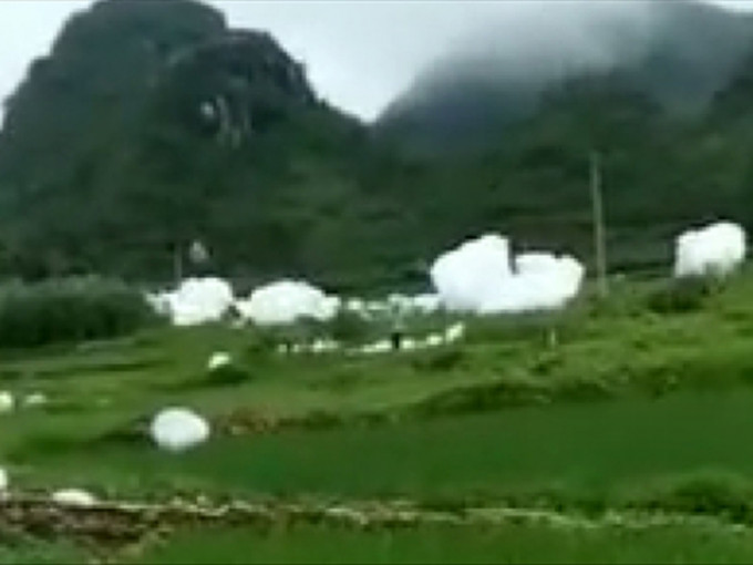 贵州一条村里沟渠莫名冒出大量泡沫。（网图）