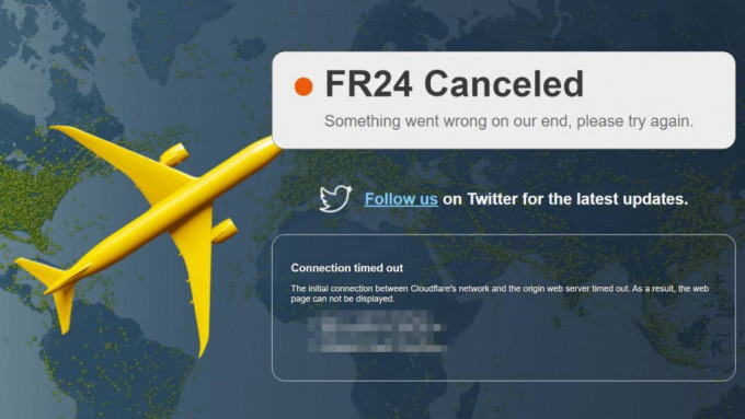 Flightrader24一度無法登入。網頁截圖