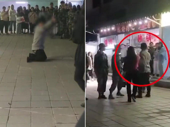 江西萍乡学院一位领导酒后踢倒女学生下跪道歉。（网图）