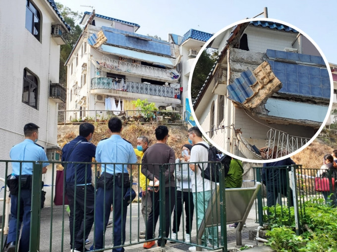 沙田銅鑼灣村昨午發生村屋露台倒塌，警方仍在調查事件。