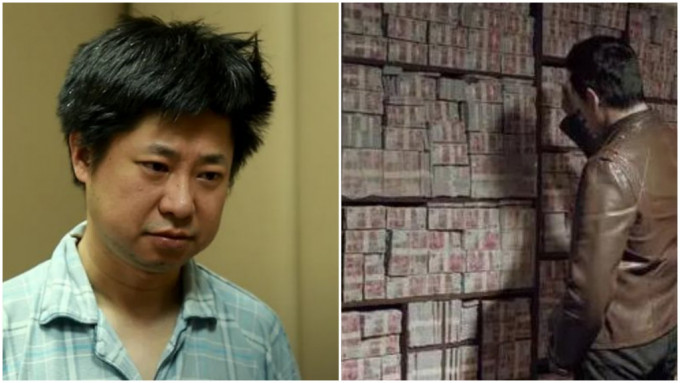 田瑜璇（左）學電視劇情節，將貪污的金錢收藏在牆壁裏。