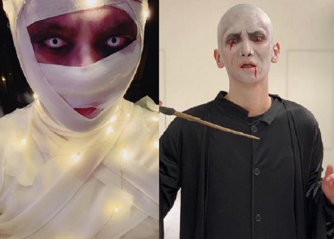 SHINEE成員Key的佛地魔造型（右）、EXO成員邊伯賢打扮成木乃伊（左）。網圖