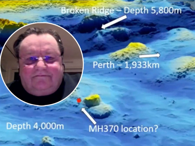 英國航空工程師戈佛雷稱使用新的追蹤技術鎖定了馬航MH370航班的墜毀地點。網圖
