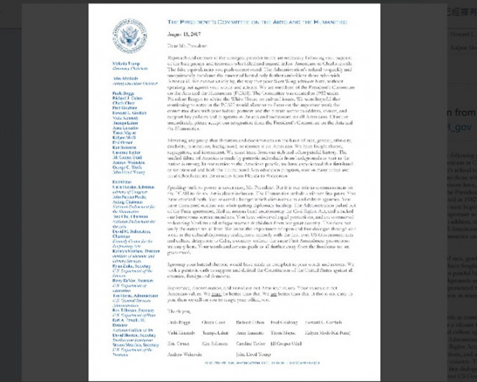  Kal Penn在 Twitter發佈他與另外15名委員的聯署信宣布辭職。 圖:Twitter