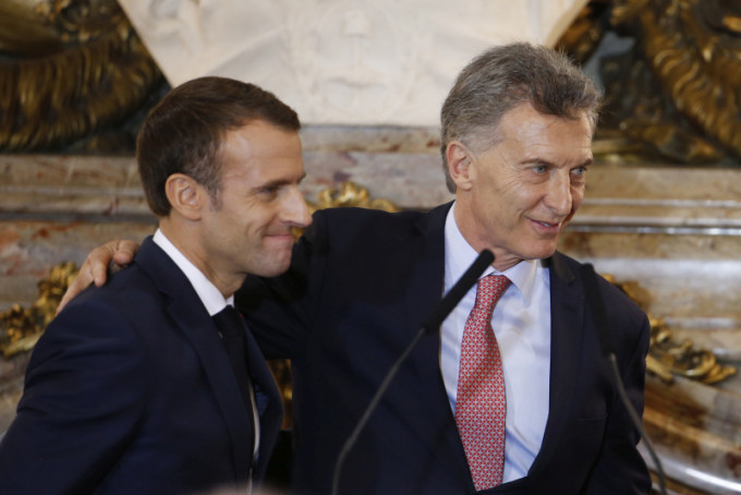 阿根廷總統馬克里和法國總統馬克龍在G20峰會前夕舉行雙邊會談。AP