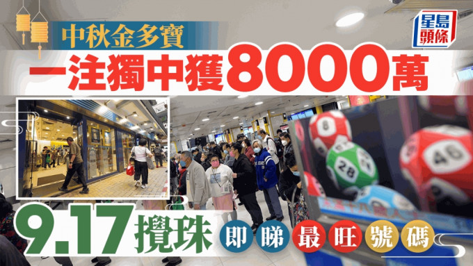 六合彩︱中秋金多寶頭獎一注中高達8000萬 9.17攪珠今晚可以買