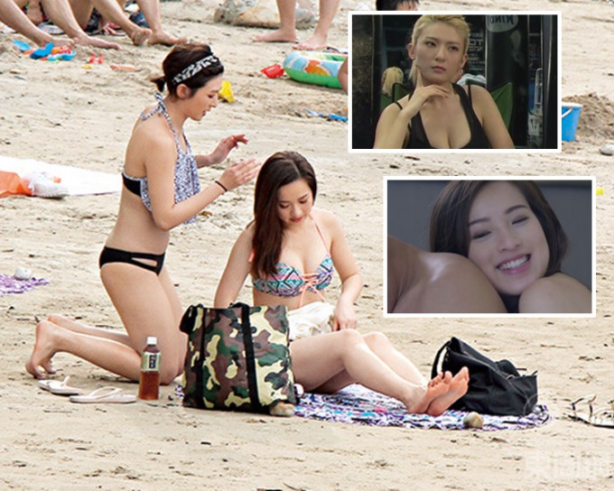 李君妍及楊家寶穿上性感比堅尼到沙灘曬太陽，火辣吸睛。（《東周刊》圖片）