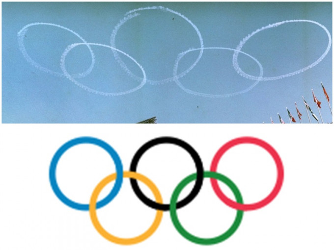 東京奧運或再現5環彩煙飛行表演。網圖