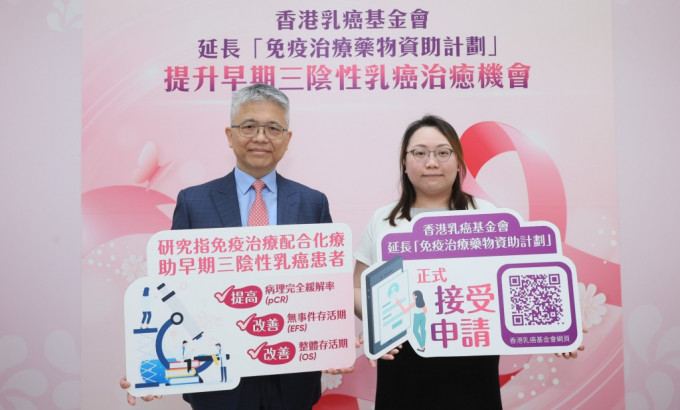 (左起)香港乳癌基金會管治委員會副主席及臨床腫瘤科邱振中醫生、香港乳癌基金會乳癌支援中心主管陳嘉莉女士