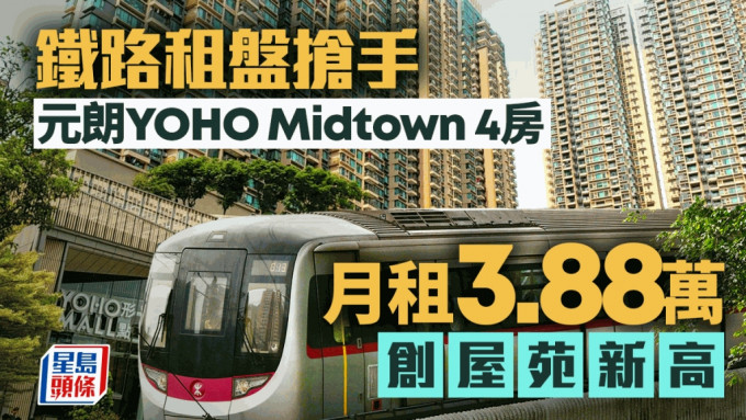 鐵路租盤搶手 元朗YOHO Midtown 4房月租3.88萬 創屋苑新高