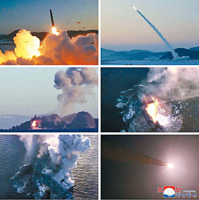 朝中社图片显示北韩上周六试射超大型火箭炮。