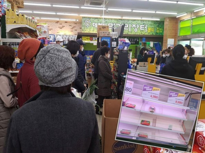 大邱市民湧往超市搶購食物。網圖