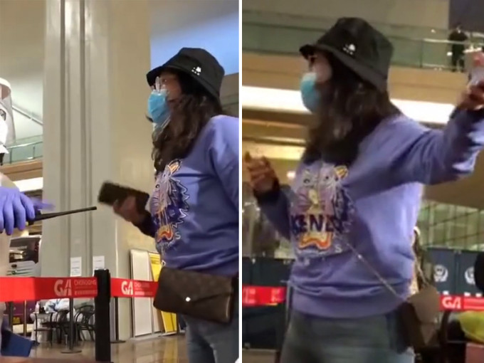 泰國回國女子拒絕隔離大鬧重慶機場，爆粗恐嚇防疫員。（網圖）