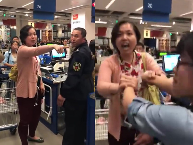 女子大鬧IKEA掌摑女收銀員及保安，與上前阻止女顧客拉扯，只因買不到雨傘。（網圖）