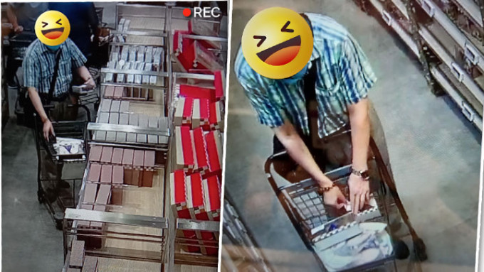一名男子涉嫌「調包」海參標籤，之後用2000元購買一盒貴價海參。樓上fb圖片