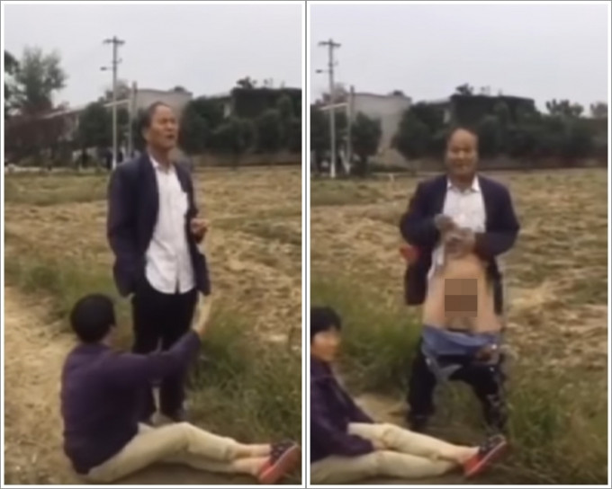 划分土地安排上与村民争执，陕西省西安市长安区一名村干部当众露下体，侮辱女村民。 网图