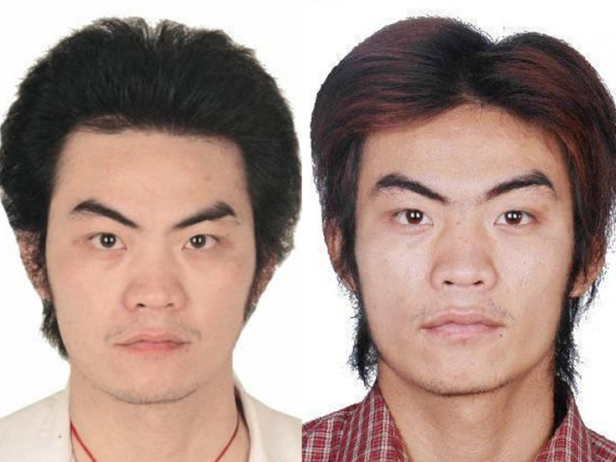 清遠警方懸紅緝拿疑兇劉純露，並發布兩張他的照片。（網圖）