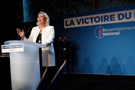 由瑪琳雷朋領導的法國極右派政黨國民聯盟有望取得24%選票領先。AP