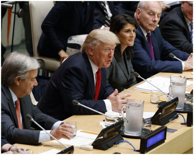 特朗普出席联合国大会周年会议。AP图片