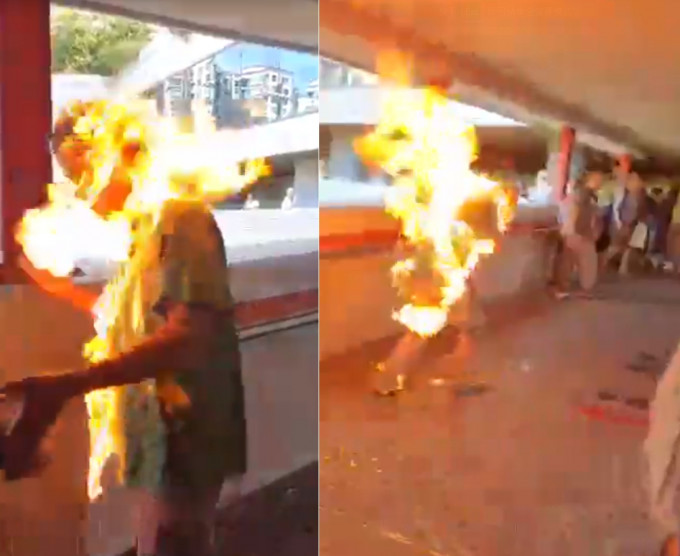 男子被火燒。網上影片截圖
