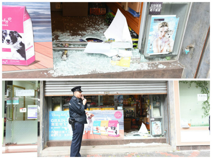 賊人砸毀店舖玻璃門潛入爆竊。 楊偉亨攝