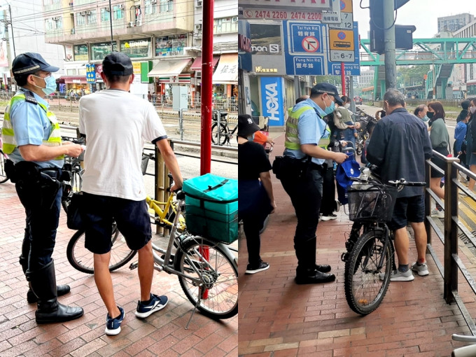 警方于元朗打击单车违规。警方图片
